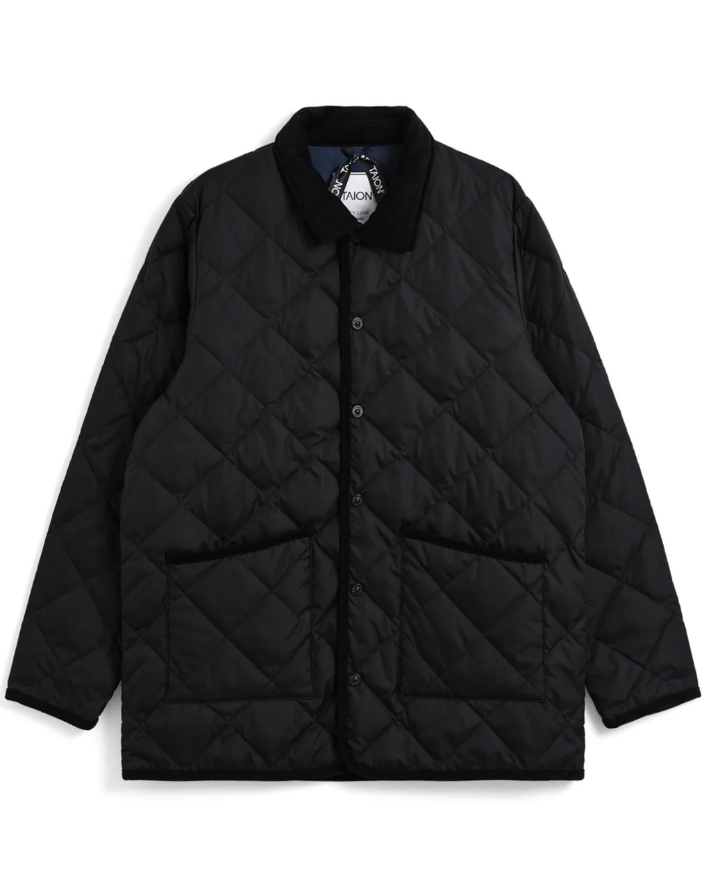 Cardigan matelassé noir Merci Paris Taion en polyester avec col et passepoils en velours côtelé et motif losanges