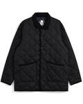 Cardigan matelassé noir Merci Paris Taion en polyester avec col et passepoils en velours côtelé et motif losanges