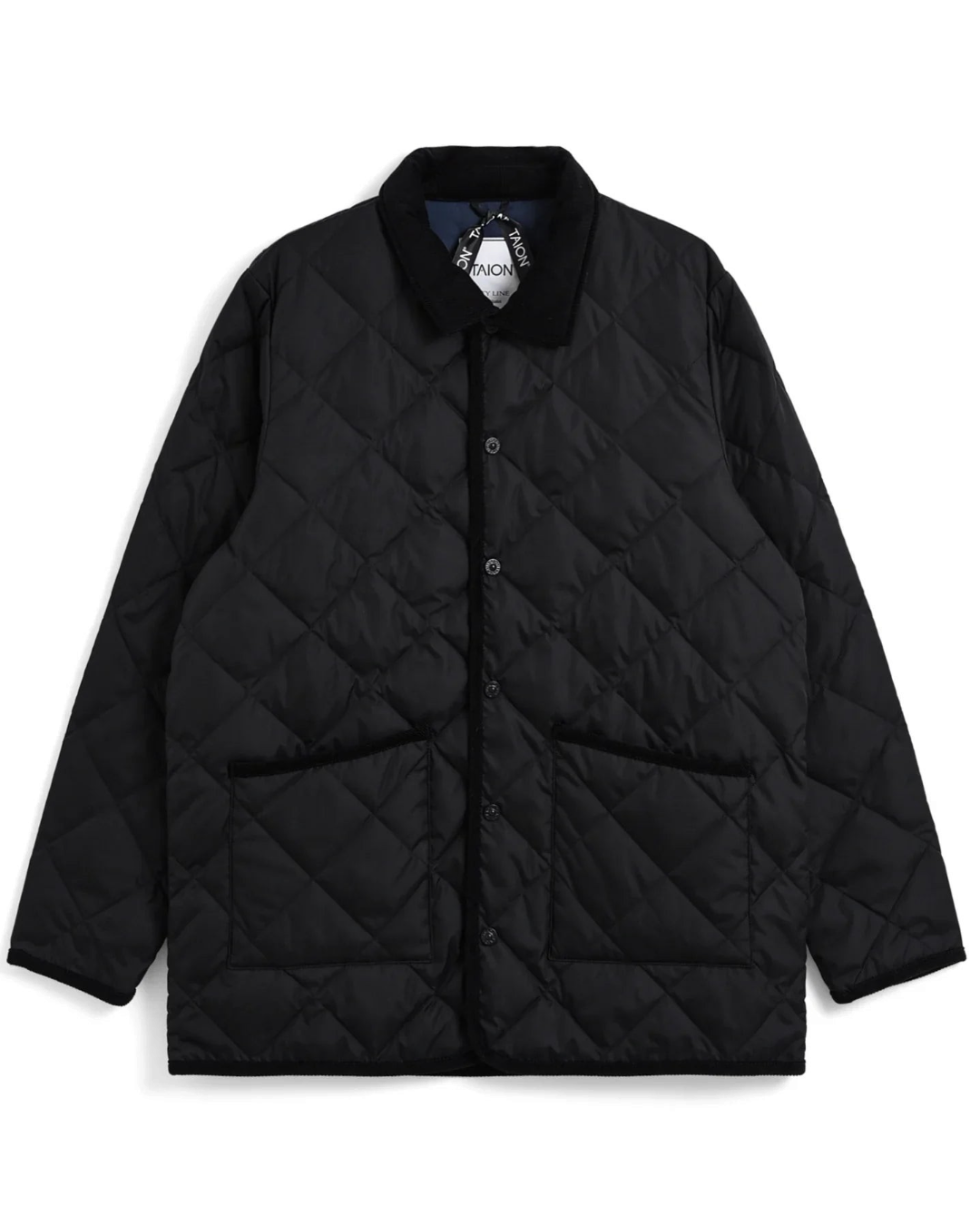 Cardigan matelassé noir Merci Paris Taion en polyester avec col et passepoils en velours côtelé et motif losanges