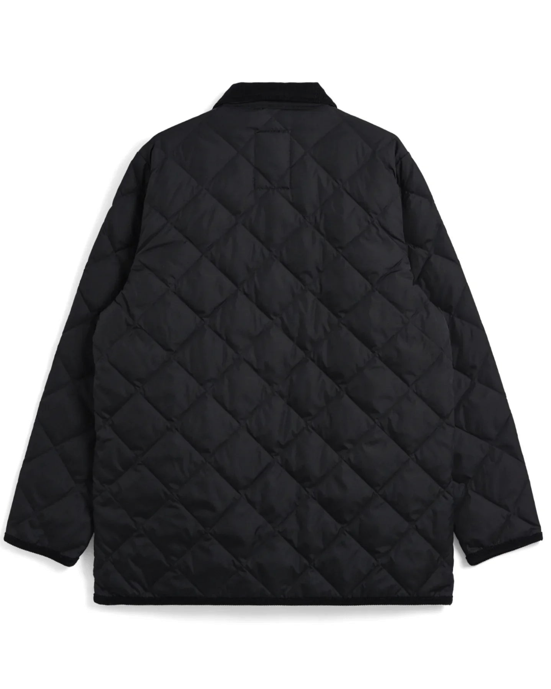 Vue arrière du cardigan matelassé noir Taion pour Merci Paris avec col en velours côtelé et motif losanges