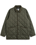 Cardigan matelassé Merci Paris Taion en polyester olive avec col et passepoils en velours côtelé