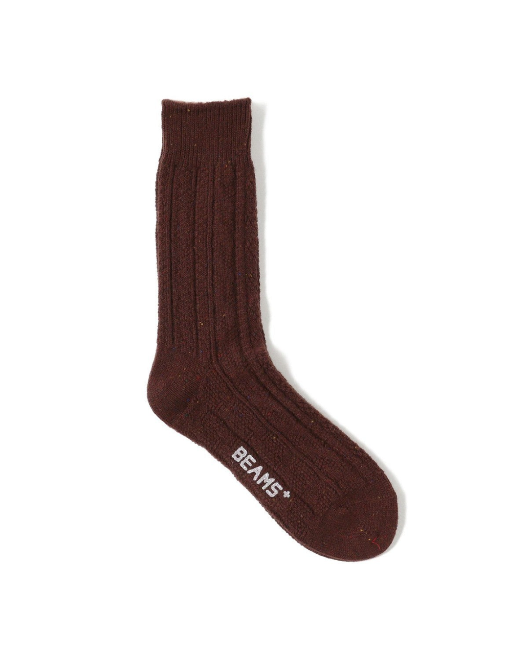 Chaussettes torsadées marron Merci Paris par Beams Plus en laine et nylon avec effet chiné et logo brodé