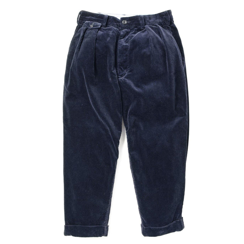 Beams Plus - Pantalon 2 Pleats Velours - Bleu