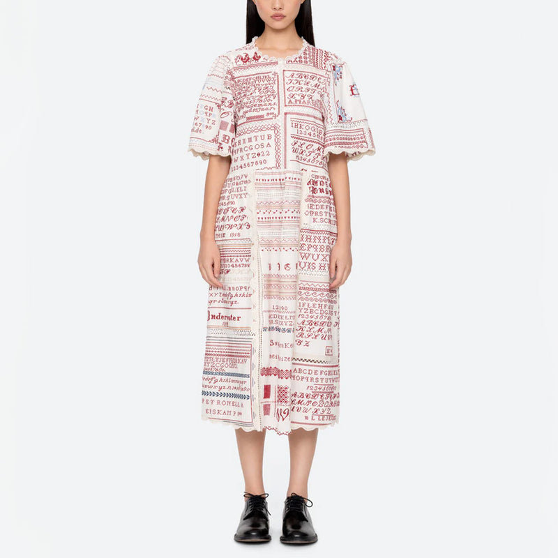 Sea Kit Embroidered Midi Dress | Print/Off White | Size M