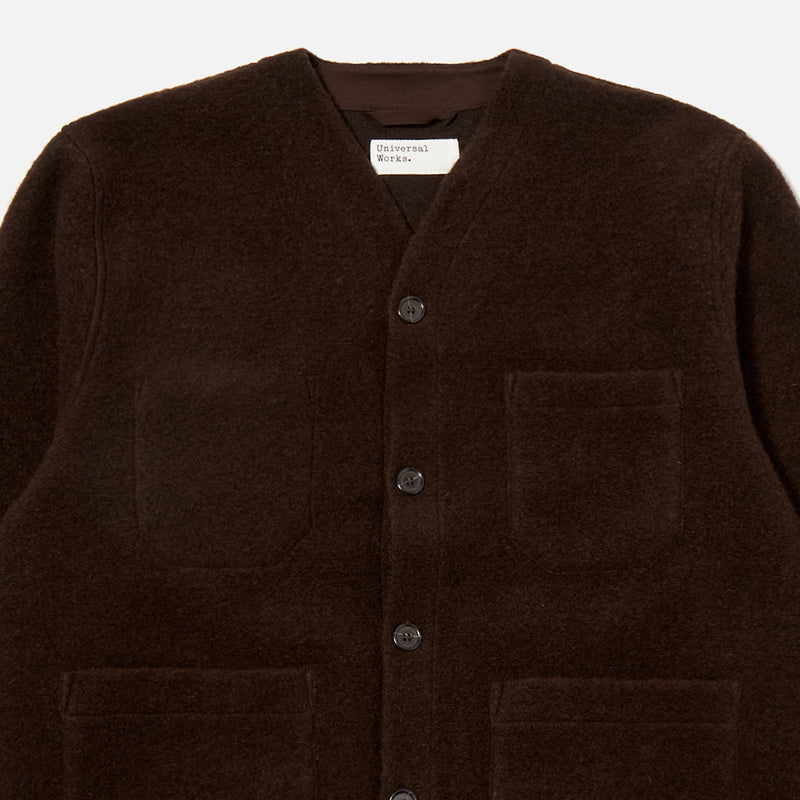 Universal Works - Cardigan Laine - Marron