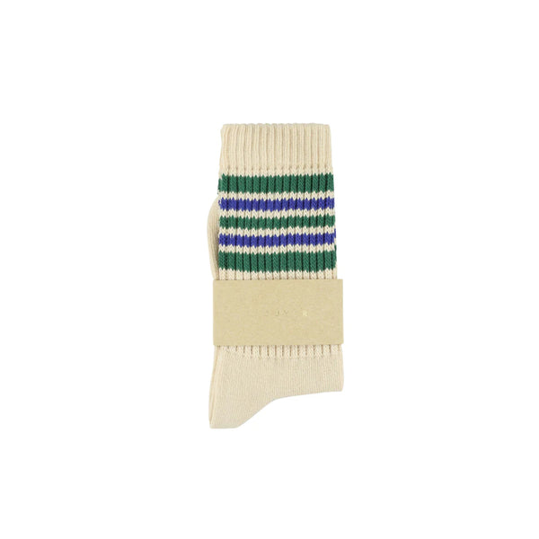 Escuyer - Chaussettes 5 rayures - Ecru vert bleu