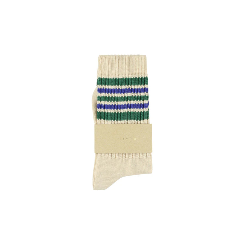 Escuyer - Chaussettes 5 rayures - Ecru vert bleu