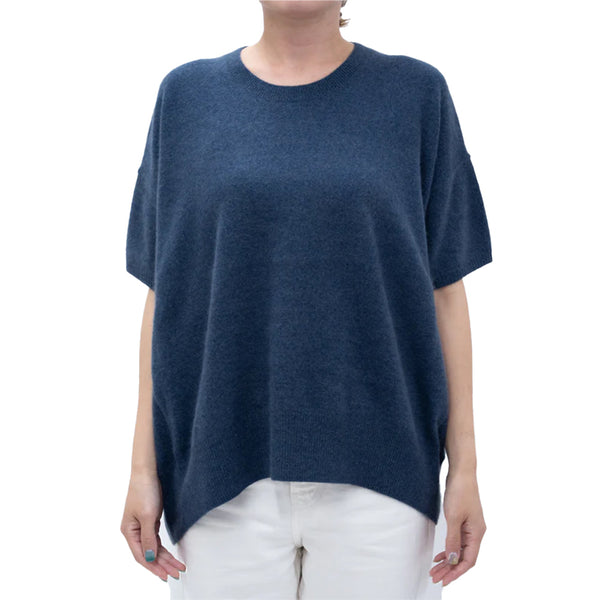 C.T.plage - Pull Rond Demi-Manches - Bleu Jean