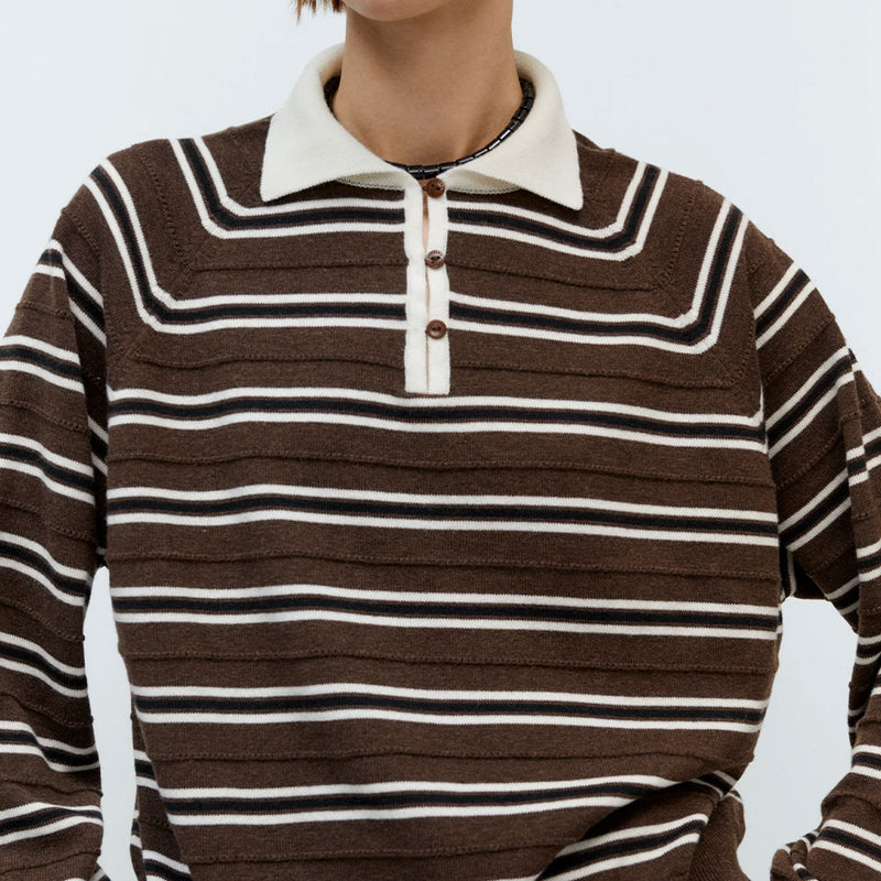 Cordera - Polo Laine Rayé - Marron