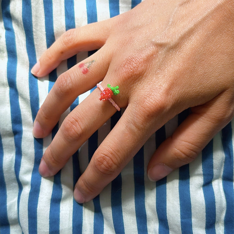 Hiiri - Bague Fraise elastique - Rose