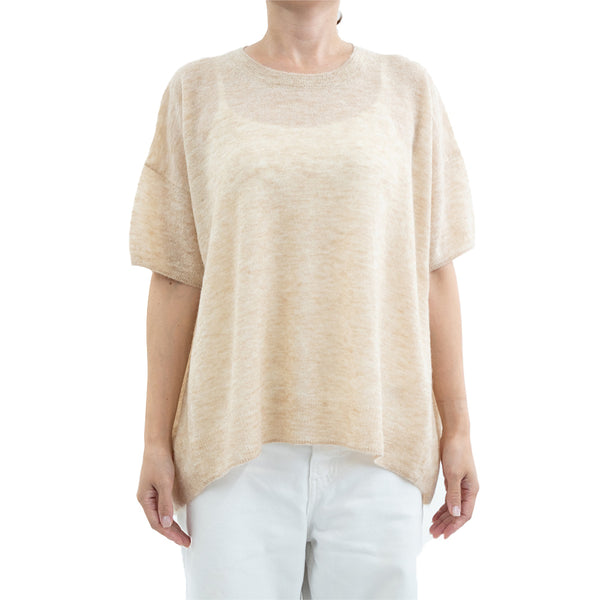 C.T.plage - Pull Col Rond Demi-Manches - Beige