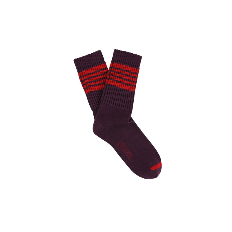 Escuyer - Chaussettes 5 rayures - Rouge vin