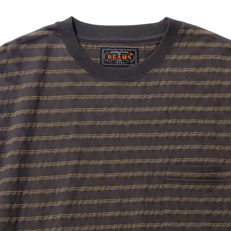 Beams Plus - T-shirt à rayures jacquard - Gris