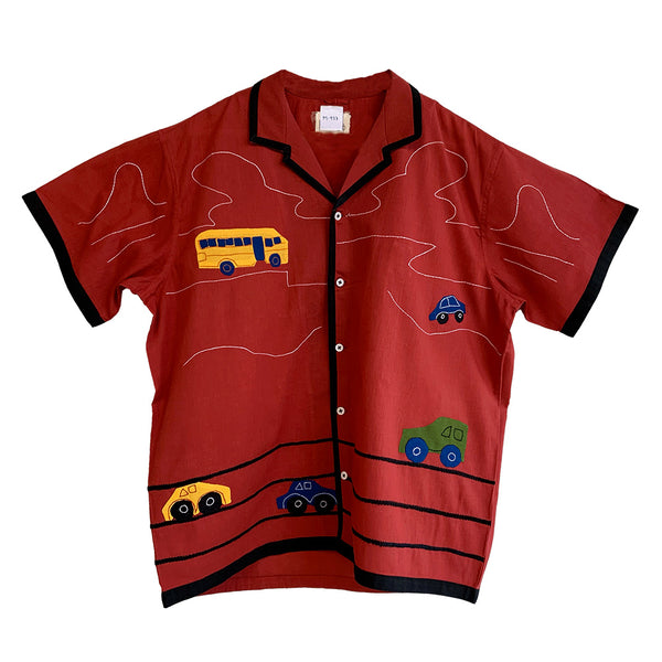 Harago - Chemise brodée Car SS2526 - Rouge