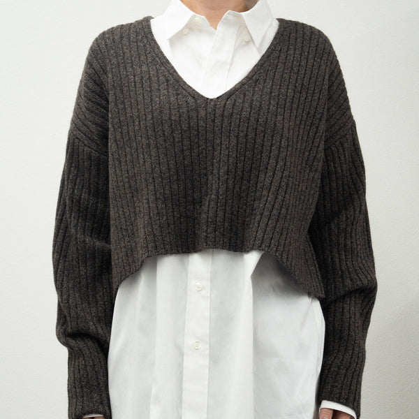 C.T.plage - Pull Col V Longsleeve Rib - Marron