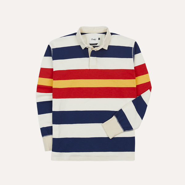 Drake's - Polo Rugby - Blanc, Marine, Jaune & Rouge