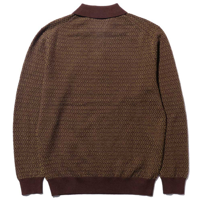 Beams Plus - Polo en maille motif diamant - Marron