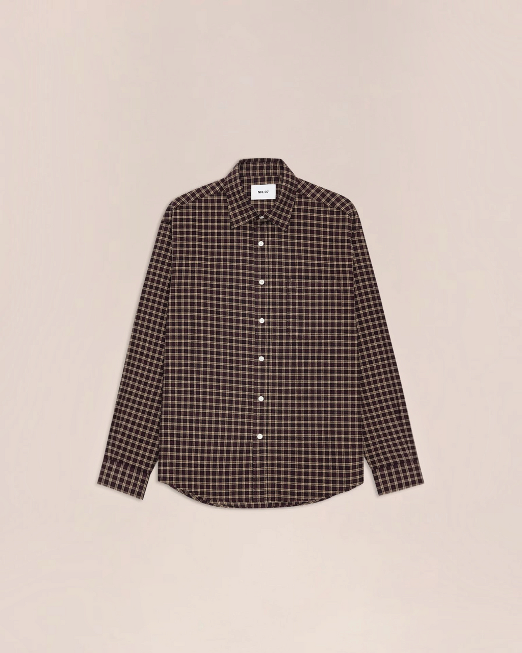 Chemise à carreaux marron Merci Paris NN.07 en flanelle de coton biologique avec poche poitrine et coupe droite