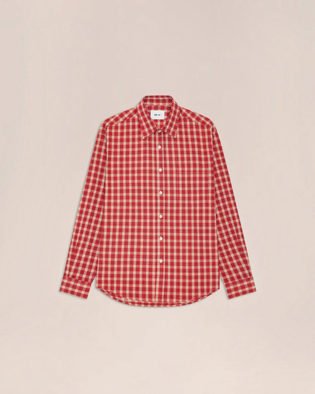 Chemise Merci Paris NN.07 Deon à carreaux rouges en flanelle de coton biologique avec poche poitrine et coupe droite