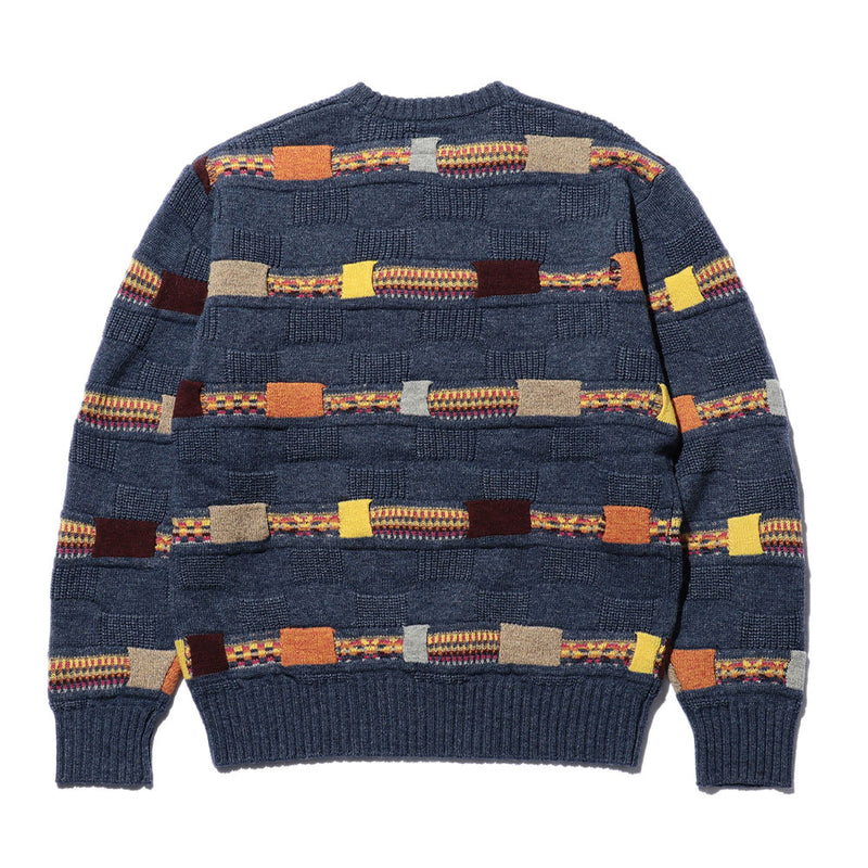 Beams Plus - Pull à col rond à rayures Fair Isle jacquard - Bleu marine