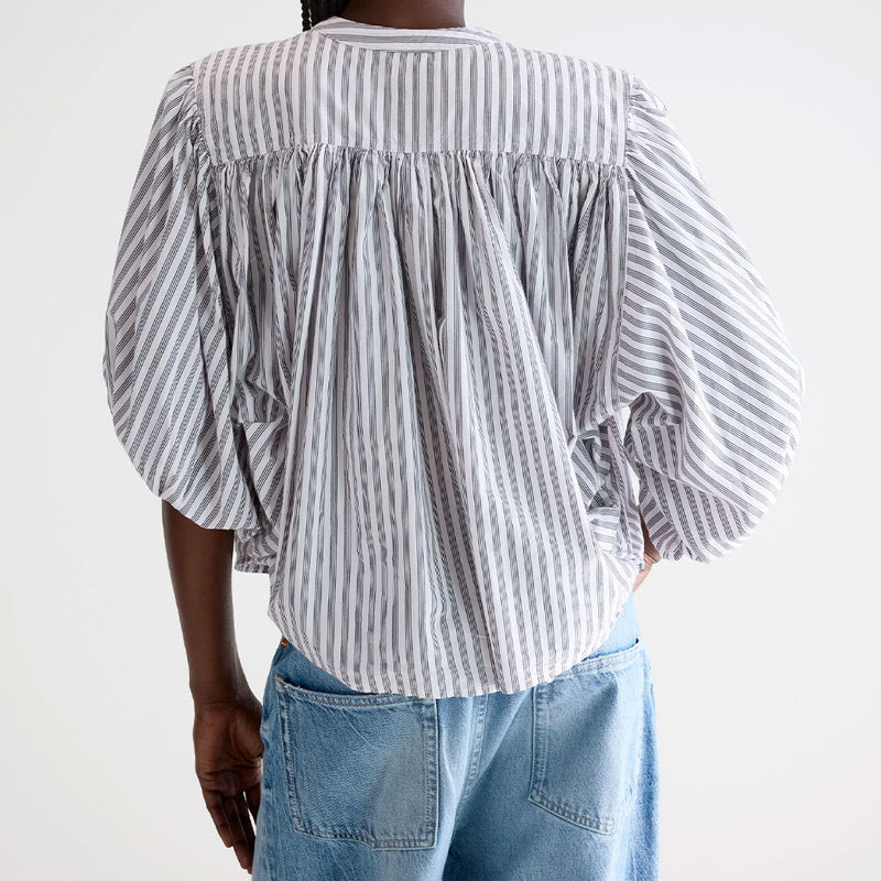 Bellerose - Blouse courte rayé - Blanc & Bleu marine