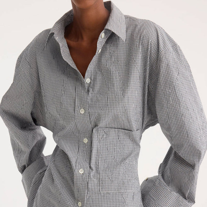 Rohe - Chemise Carreaux Froissés - Gris