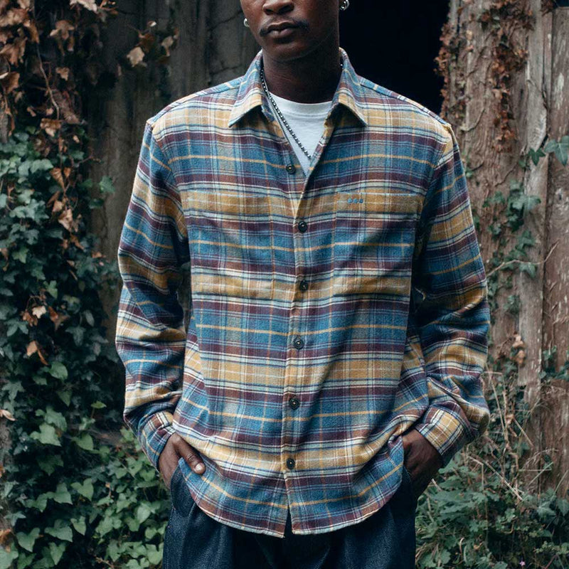 Later - Surchemise Casual à Carreaux - Tartan Bleu Jaune & Brun