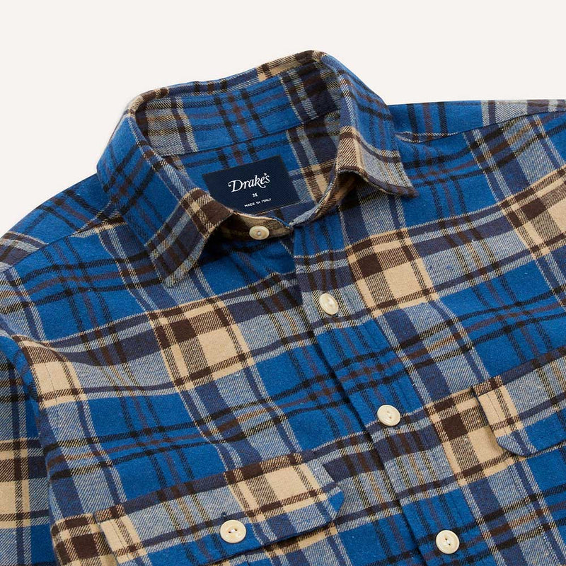 Drake's - Veste de travail à Carreux - Bleu & Ecru