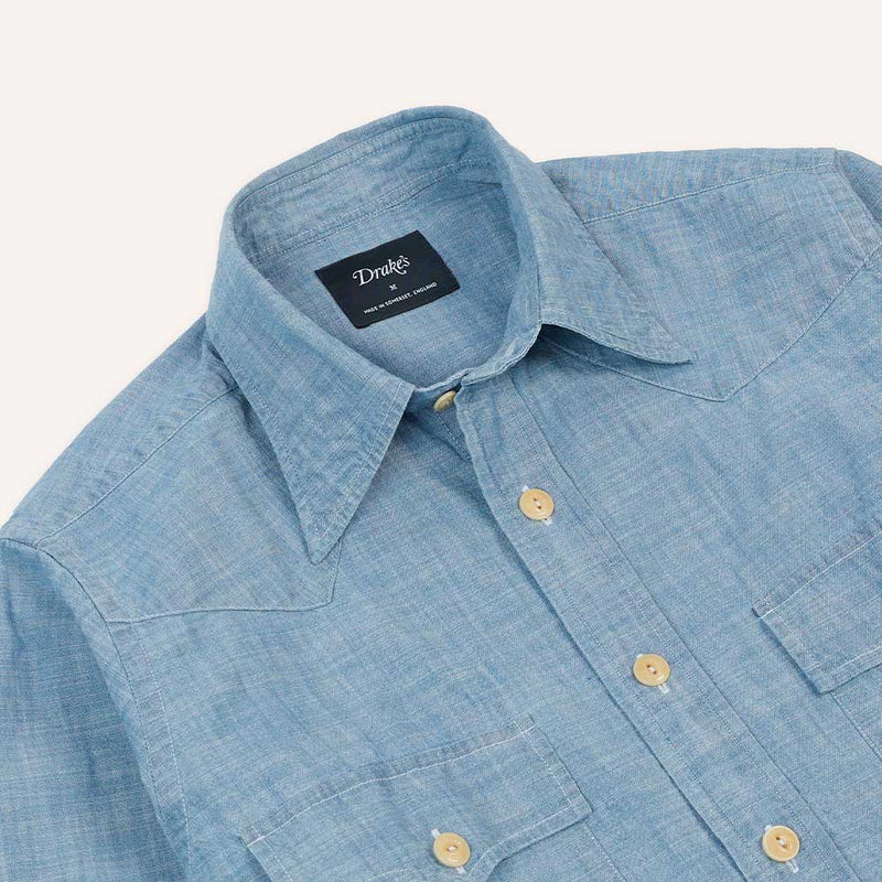 Drake's - Chemise Western - Bleu Clair