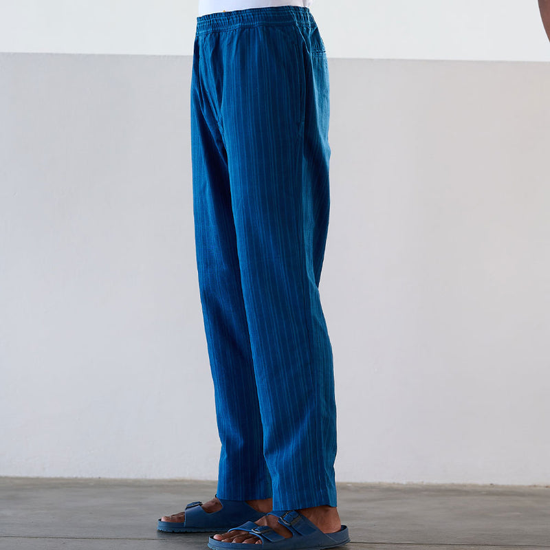 Original Madras Trading Co - Pantalon N65 Lax Drawstring - Bleu rayé