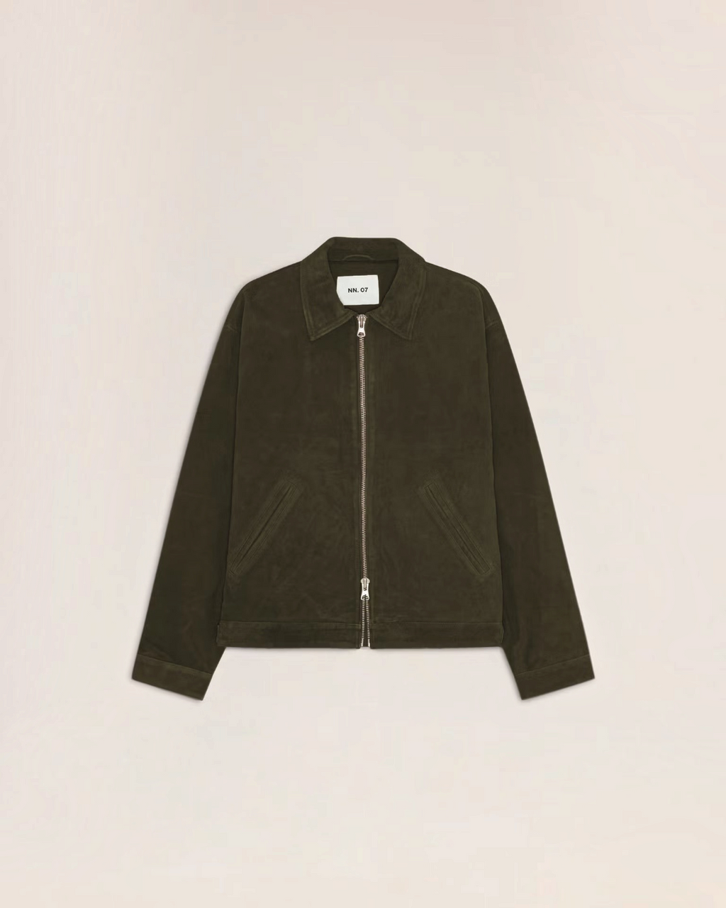 Veste Merci Paris NN.07 Petrus en daim de chèvre vert foncé avec col classique et fermeture zippée bidirectionnelle