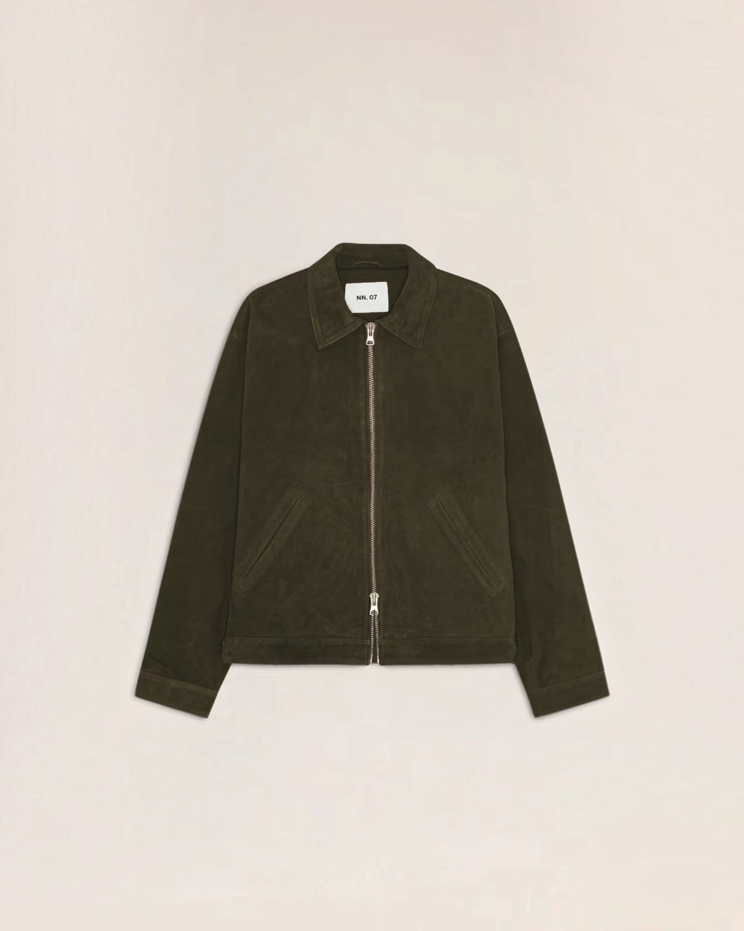 Veste Merci Paris NN.07 Petrus en daim de chèvre vert foncé avec col classique et fermeture zippée bidirectionnelle
