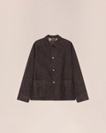 Veste Aiko Merci Paris en denim de coton marron avec manches raglan, poches plaquées et boutons en laiton vieilli