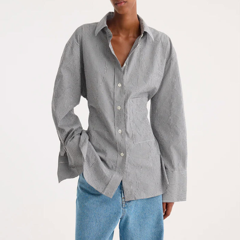 Rohe - Chemise Carreaux Froissés - Gris