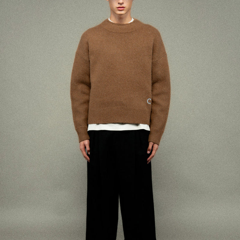 Caleb - Pull Col Rond Brodé - Tabacco Camel