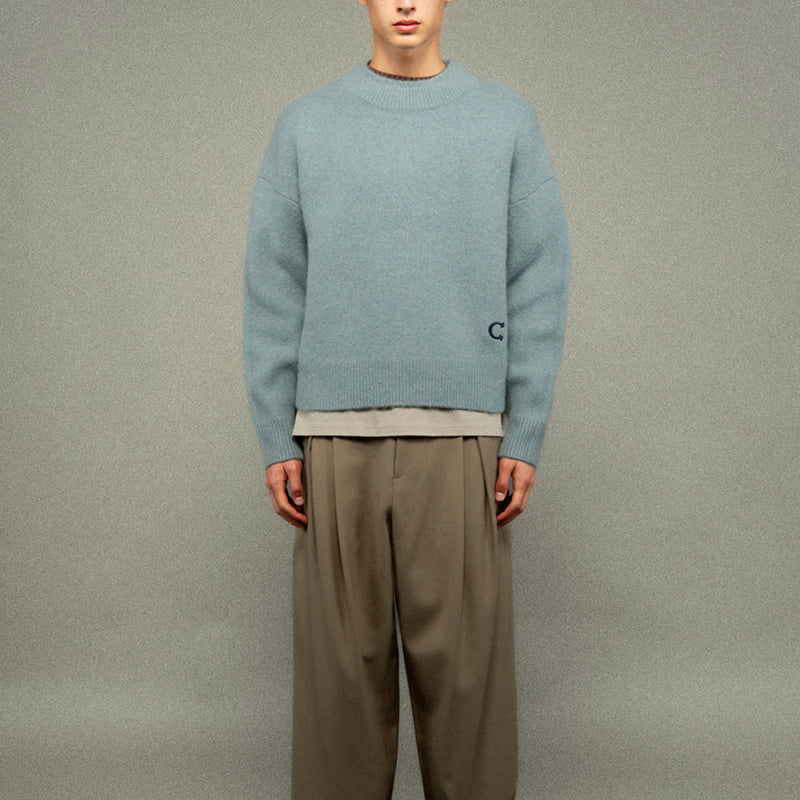 Caleb - Pull Col Rond Brodé - Pearl Grey