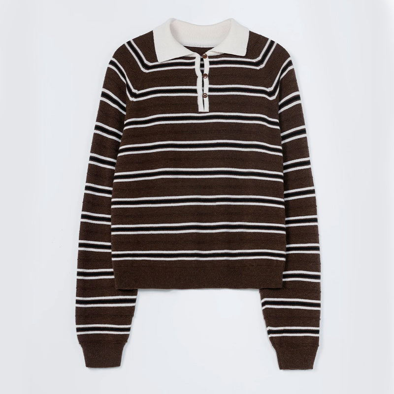Cordera - Polo Laine Rayé - Marron