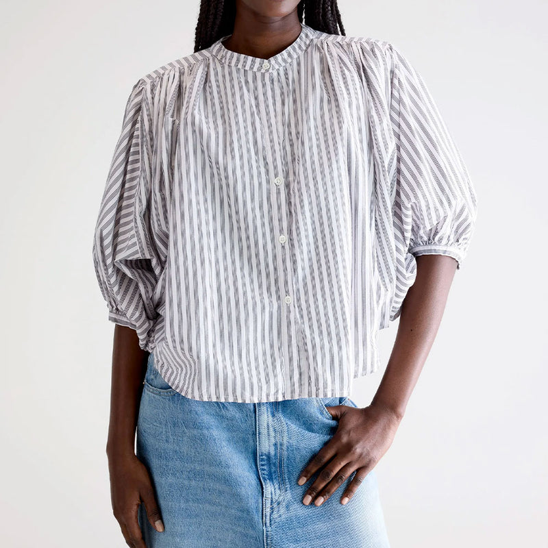 Bellerose - Blouse courte rayé - Blanc & Bleu marine