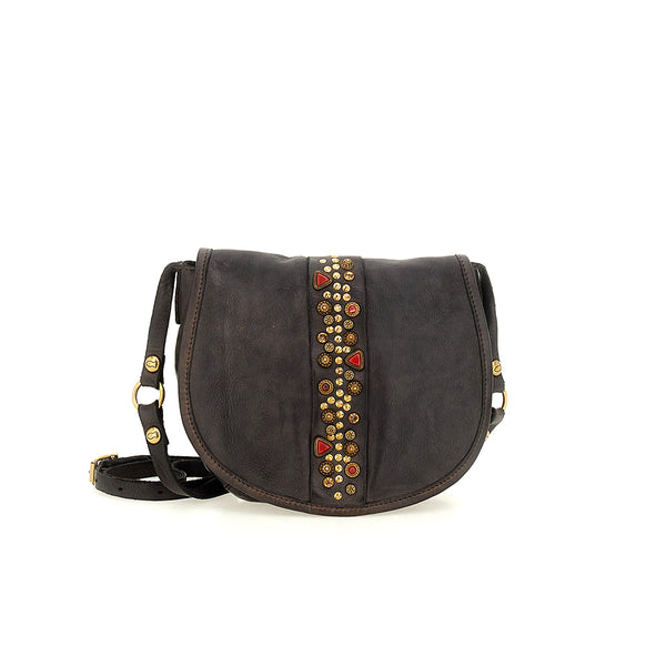 Sac à épaule CAMPOMAGGI En Cuir Véritable Noir 'Nero' - Avec Rabat Et Fermeture éclair