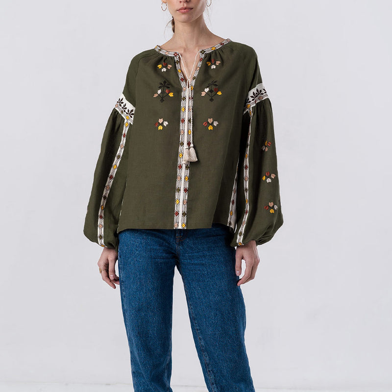 Etnodim - Chemise à fleurs - Vert