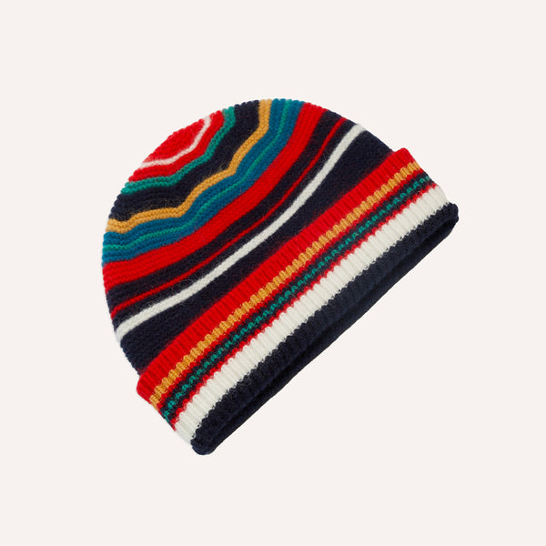 Drake's - Bonnet à Rayures - Bleu, Rouge & Ecru