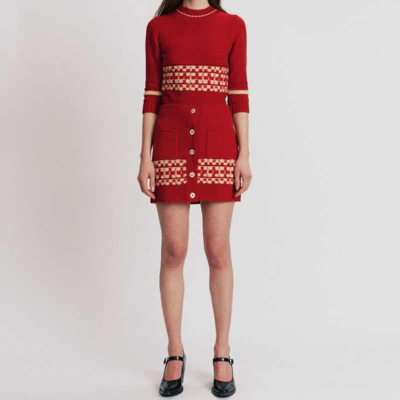 BB Wallace - Pull col rond Fairisle - Rouge jaune