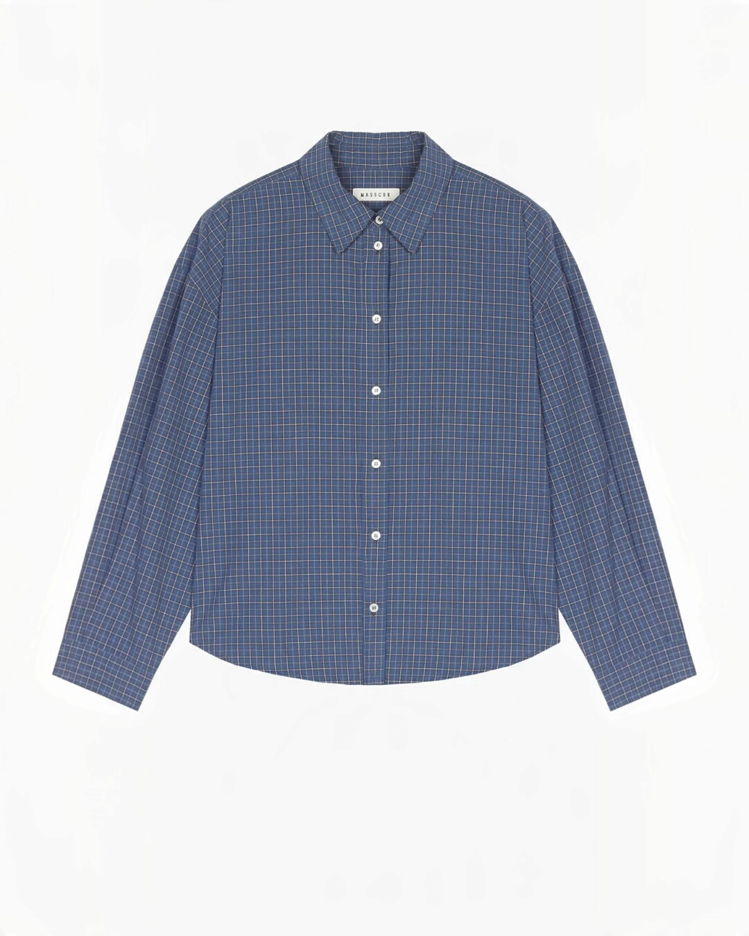 Chemise Merci Paris Masscob à carreaux bleus, manches longues et col classique, style décontracté et élégant