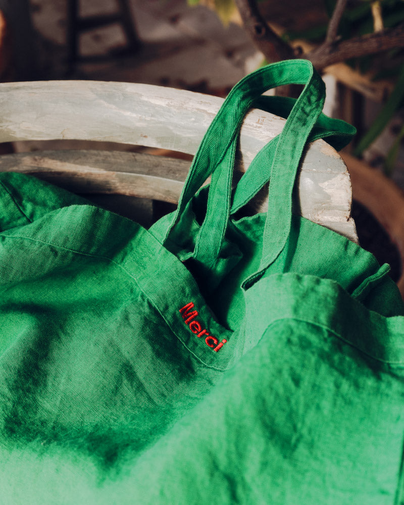 Merci - Cabas En Lin Lavé - Vert Potager