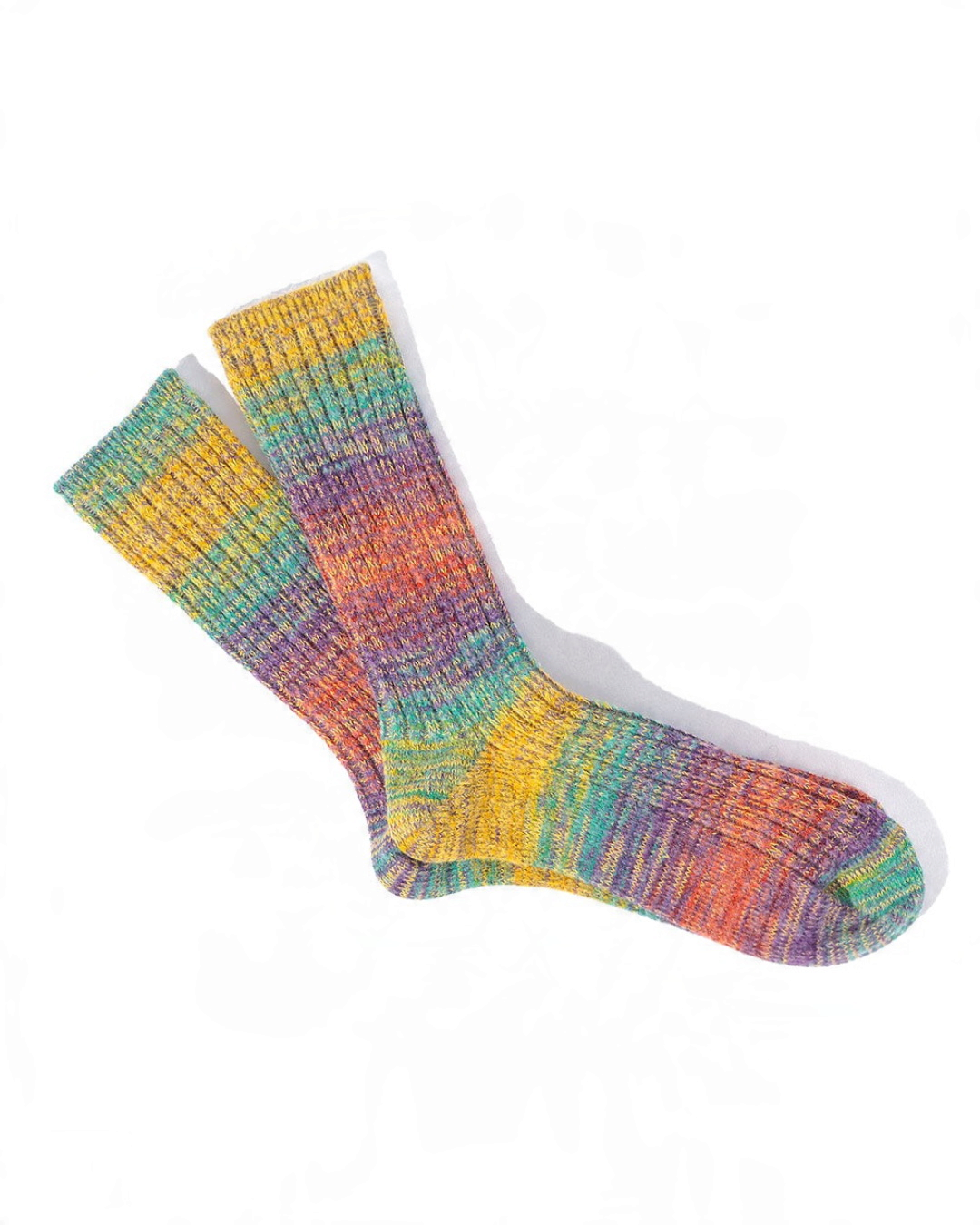 Chaussettes Merci Paris Anonymous ISM Splash en maille multicolore jaune, fabriquées au Japon
