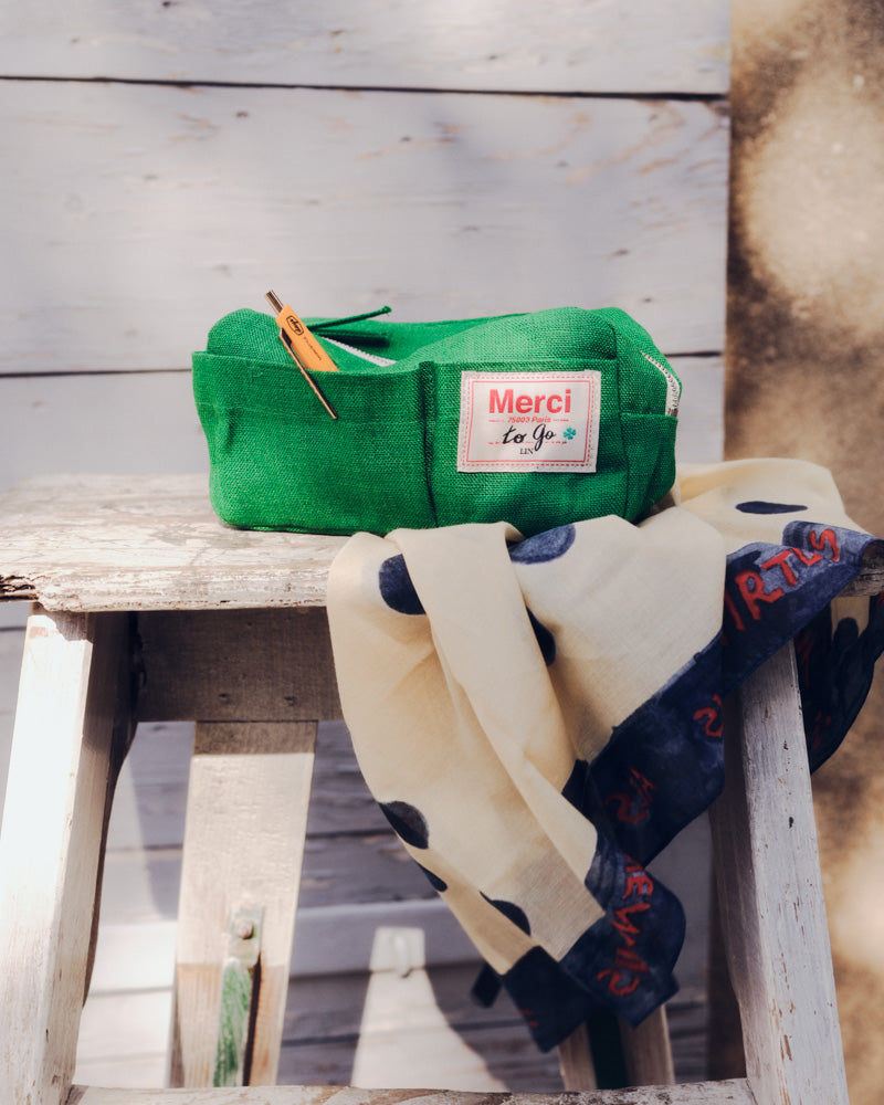 Merci - Trousse En Lin Lavé - Vert Potager