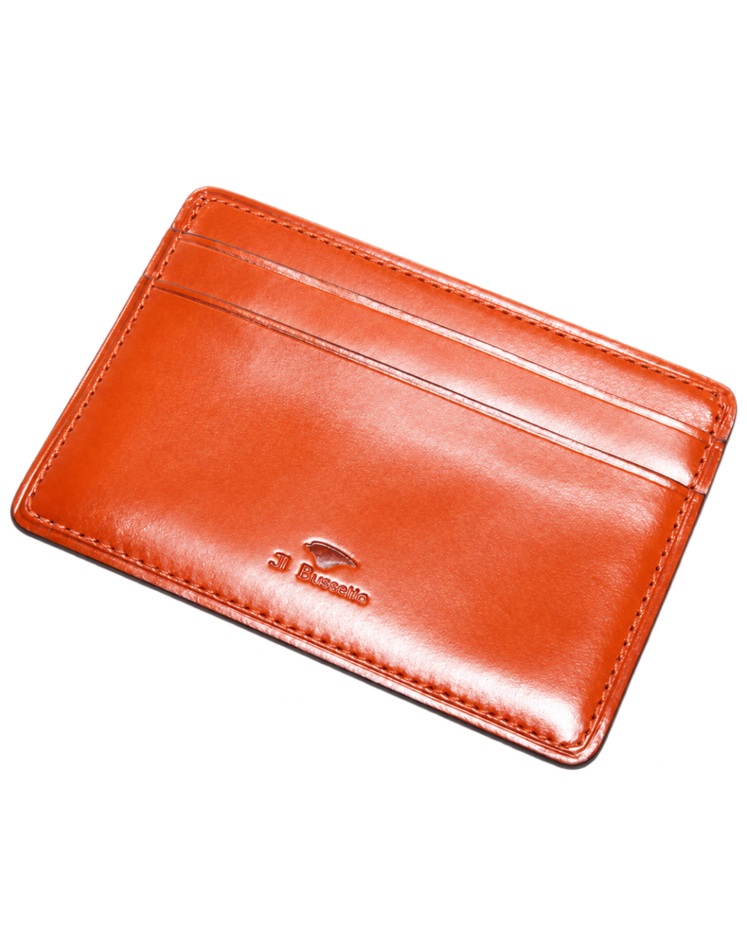 Porte-cartes slim Merci Paris Il Bussetto en cuir orange à tannage végétal avec deux fentes pour cartes