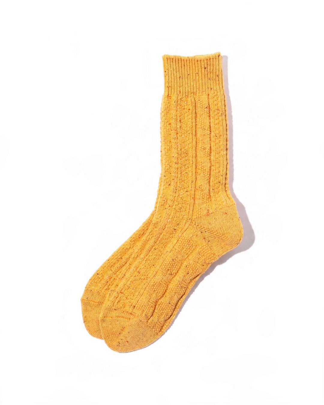 Chaussettes Merci Paris Beams Plus en maille torsadée moutarde avec effet chiné, fabriquées au Japon en laine et nylon