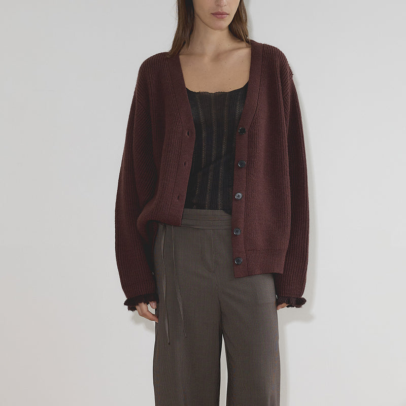 Deiji Studio - Cardigan Flounce - Burgundy