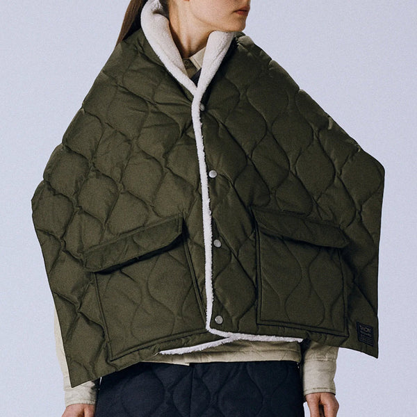 Taion - Reversible Down Stole Padded Down Jacket - Olive / Cream